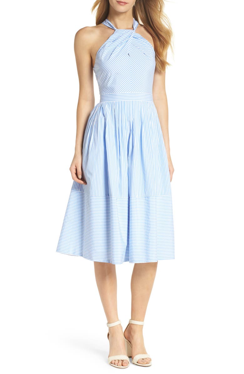 Gal Meets Glam Collection Claire Stripe Halter Dress, Main, color, 