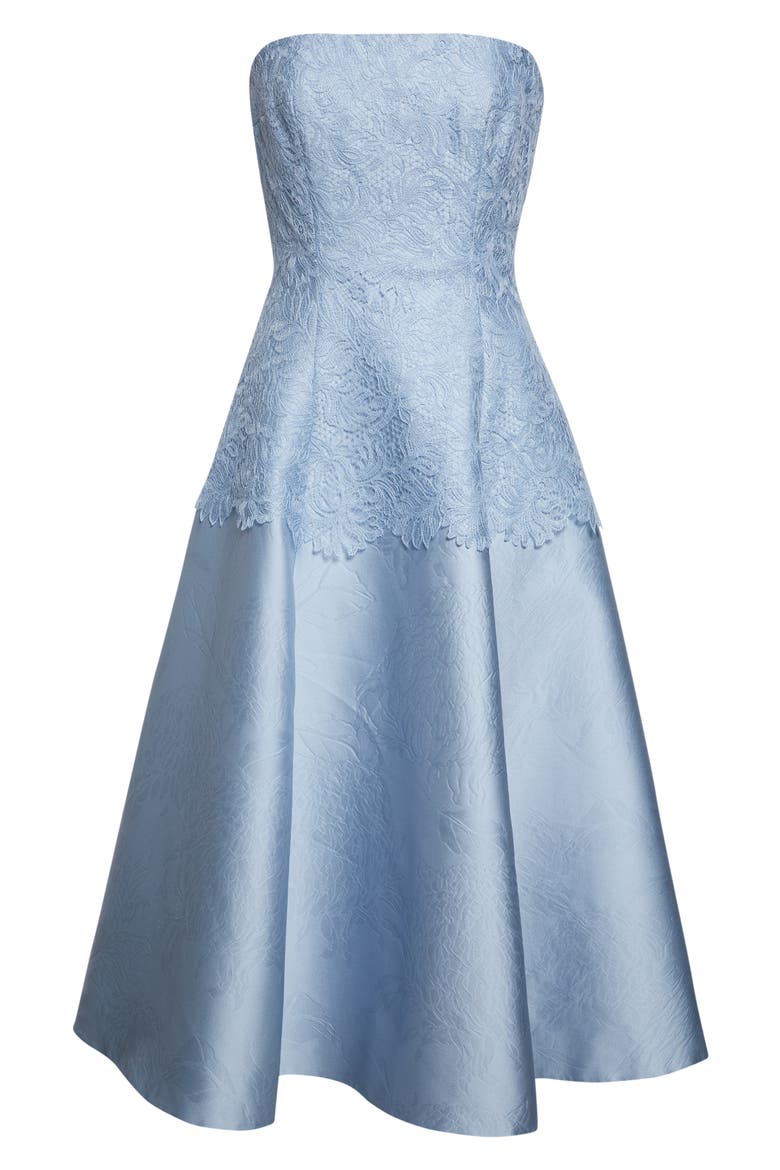Meja Strapless Lace & Jacquard Midi Dress, Alternate, color, ICY BLUE