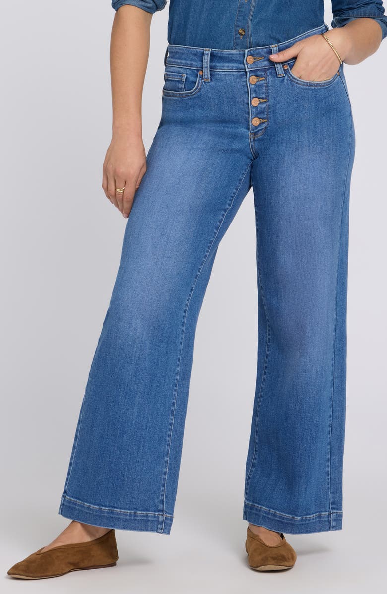 NYDJ Teresa Exposed Button Wide Leg Jeans, Main, color, Blue Paradise