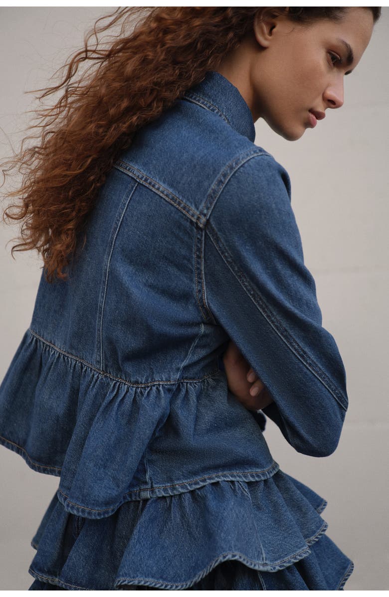 H&M Denim peplum jacket, Main, color, Denim Blue