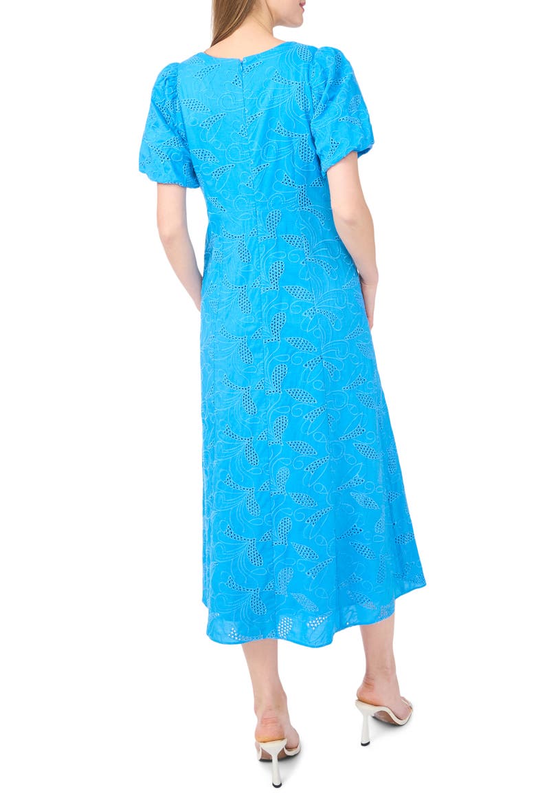 Embroidered Eyelet Bubble Sleeve Cotton Midi Dress, Alternate, color, BLUE SPRITZ