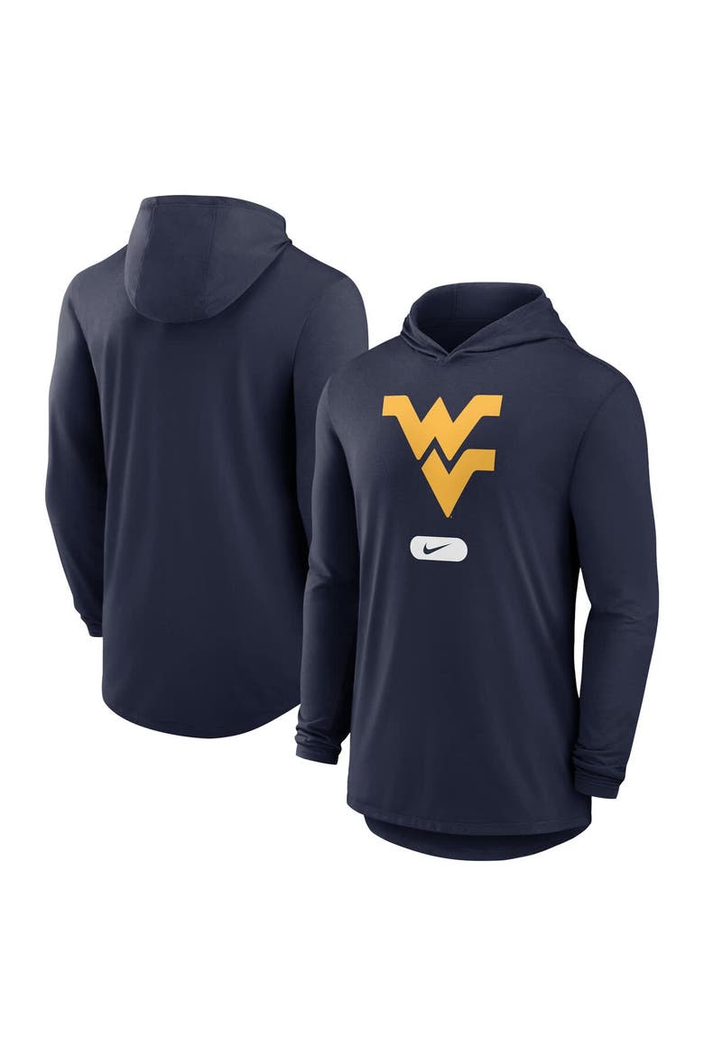 Men's Nike Navy West Virginia Mountaineers Lightweight Performance Long Sleeve Hoodie T-Shirt, Main, color, Navy