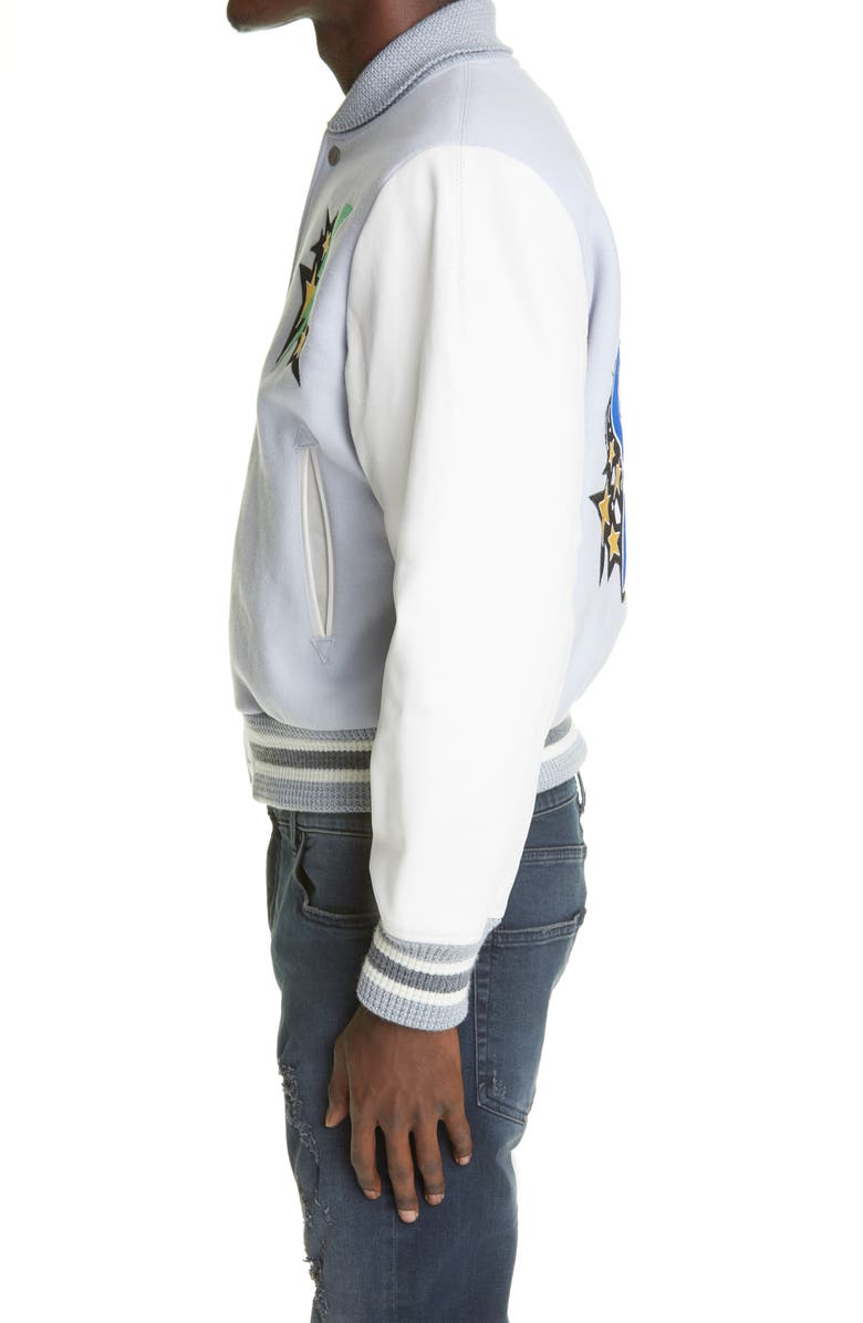 Off-White Logo Leather Sleeve Wool Blend Varsity Jacket, Alternate, color, 