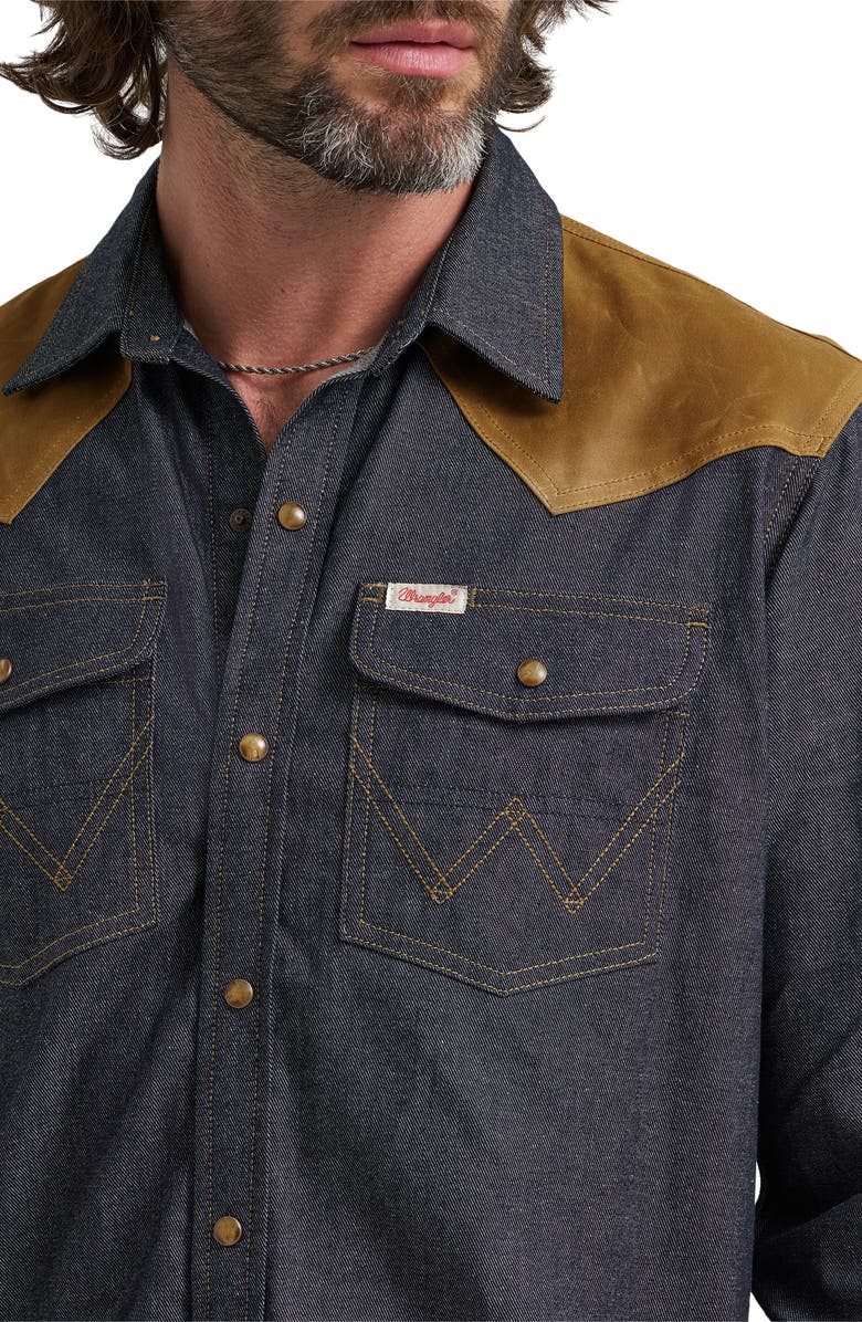 Wrangler Filson x Wrangler Two-Tone Denim Western Snap-Up Shirt, Alternate, color, Indigo