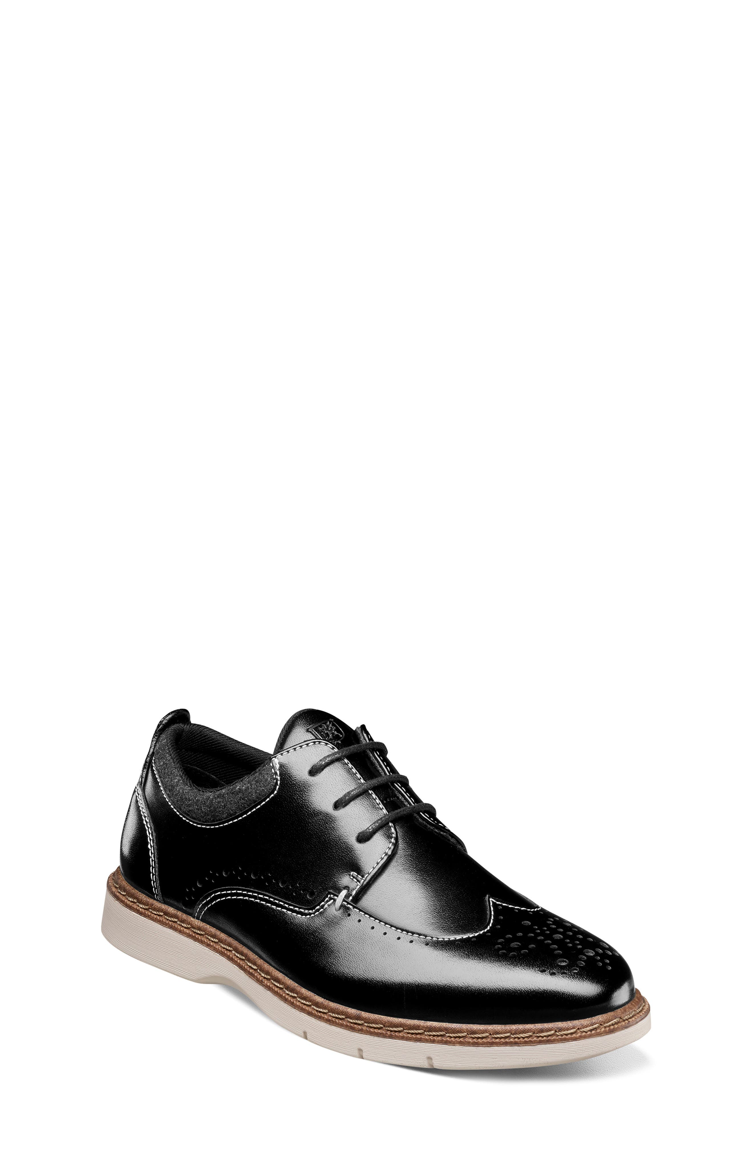Kids' Synergy Wingtip Faux Leather Shoe, Main, color, BLACK