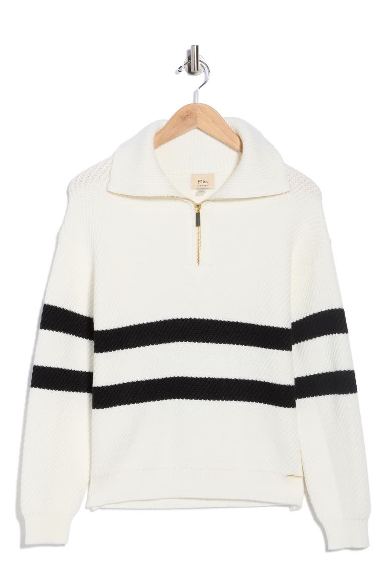 Stripe Quarter Zip Sweater, Alternate, color, WHITE/ BLACK