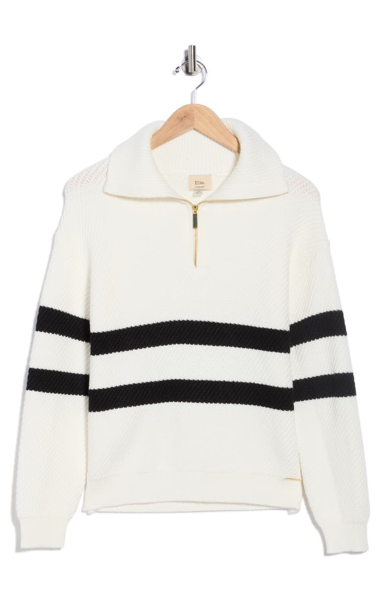ELIE ELIE TAHARI Stripe Quarter Zip Sweater, Alternate, color, White/ Black