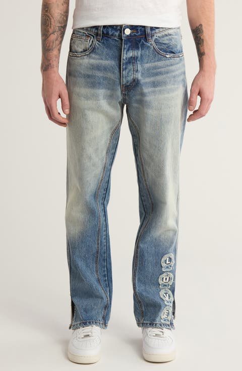 Love Embroidered Distressed Straight Leg Jeans (Atlantic) (Nordstrom Exclusive)