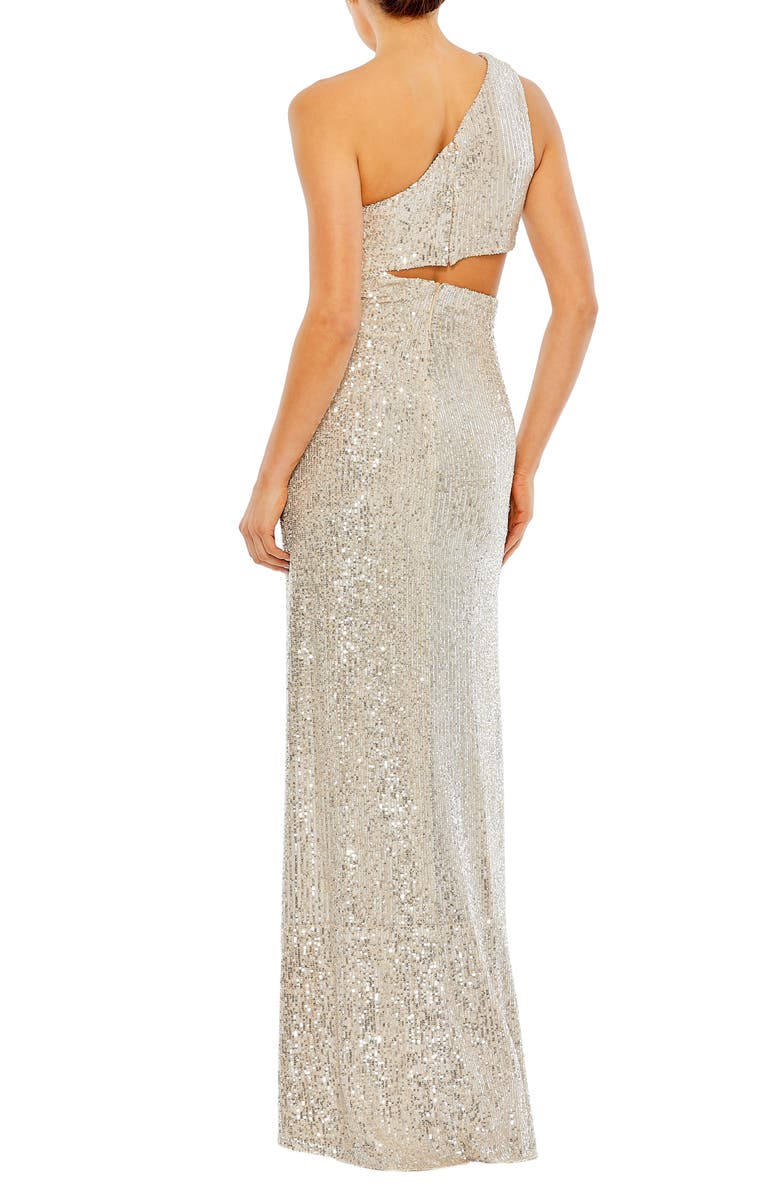 Ieena for Mac Duggal Sequin One-Shoulder Cutout Detail Sheath Gown, Alternate, color,