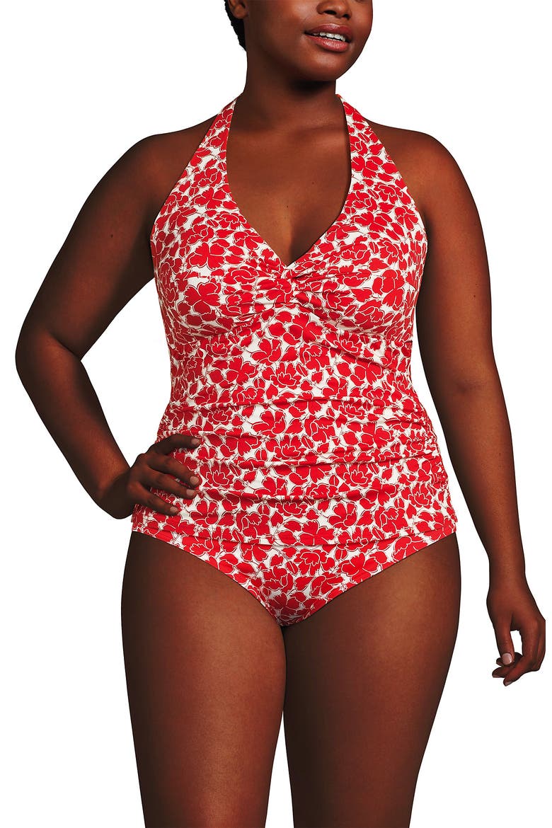 Plus Size Twist Halter Tankini Top, Main, color, Daylily Red Tossed Floral