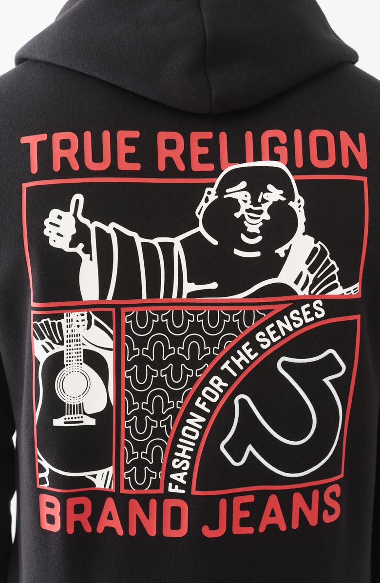 True Religion Logo Zip Hoodie, Alternate, color, Jet Black