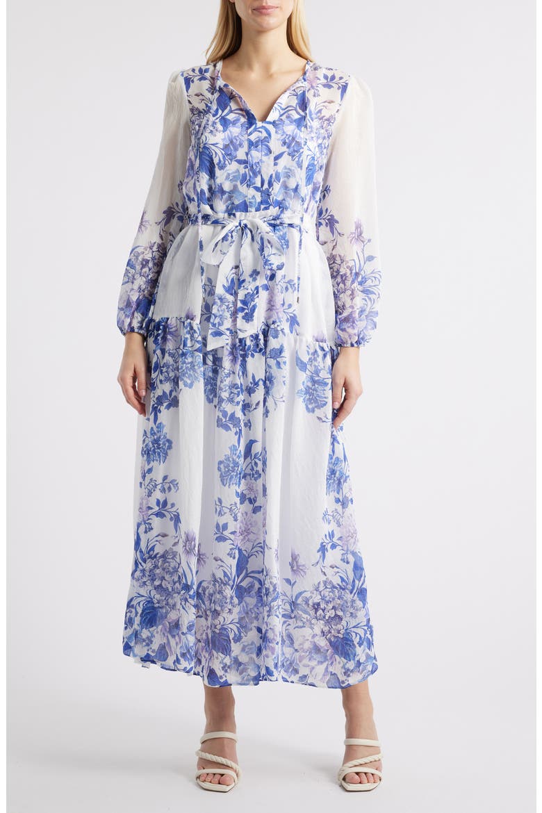 Placed Print Long Sleeve Maxi Dress, Main, color, BLUE WHITE