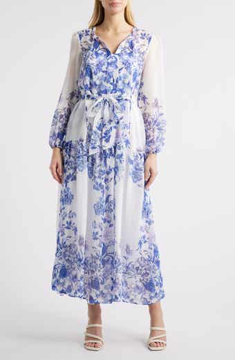 Julia Jordan Placed Print Long Sleeve Maxi Dress