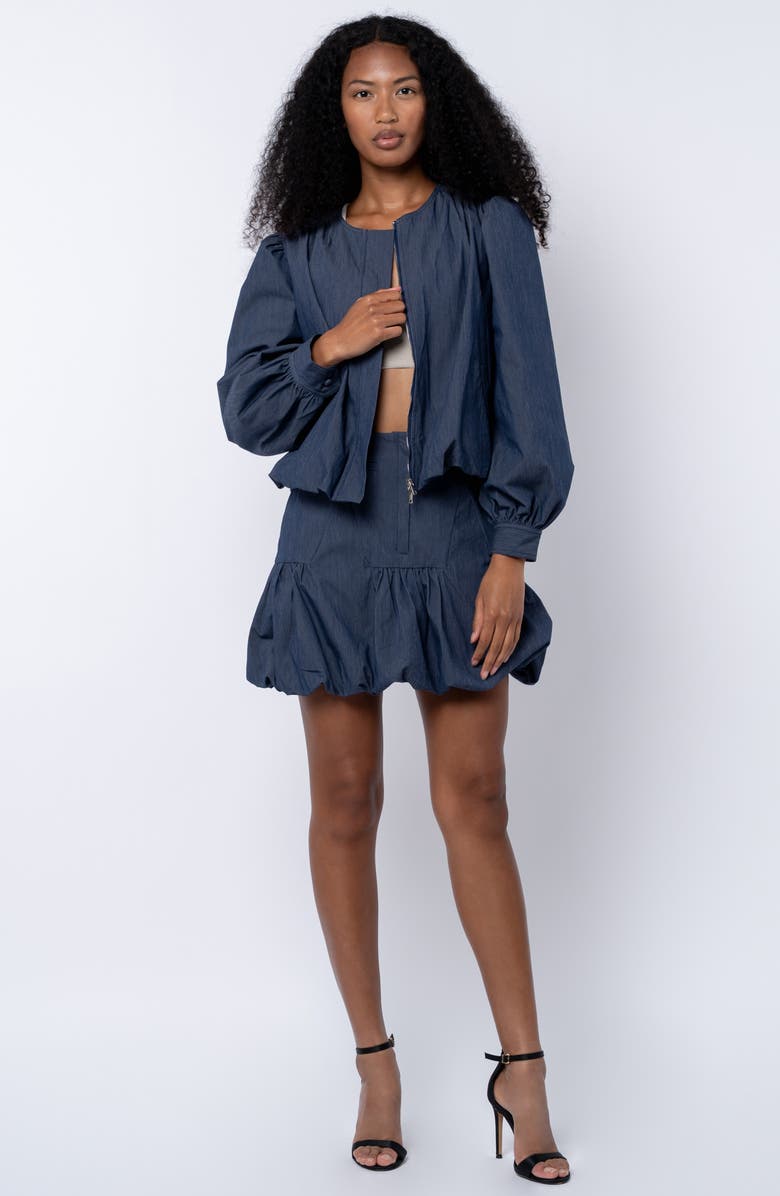CIEBON Raz Ruffled Faux Denim Miniskirt, Alternate, color,