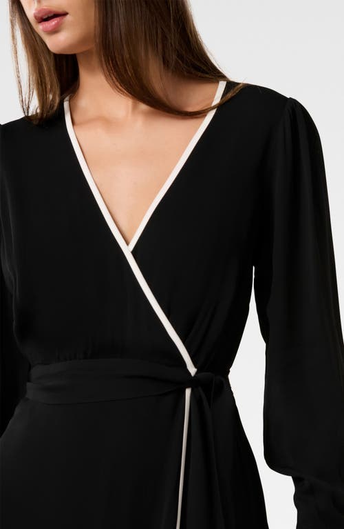 Ever New Amelie Contrast Trim Long Sleeve Wrap Midi Dress In Black And White