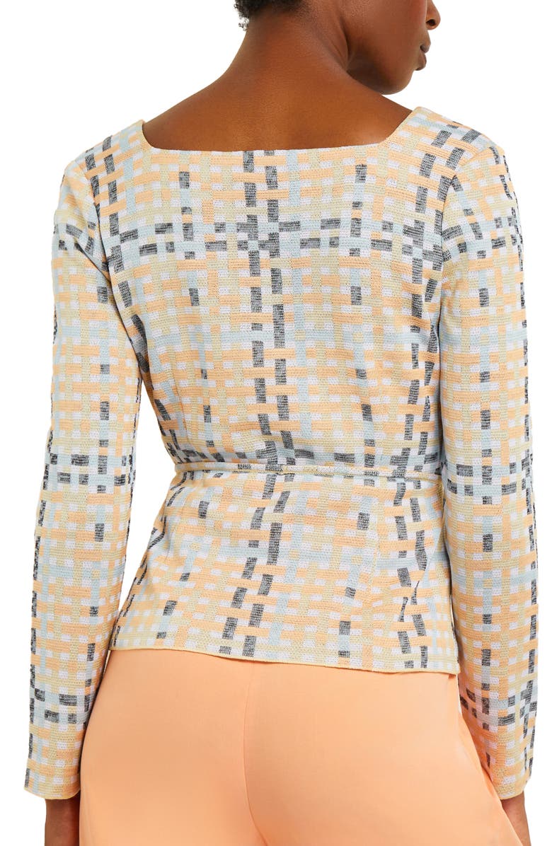 Misook Jacquard Knit Jacket, Alternate, color, Peach Blossom/Caribbean Mist