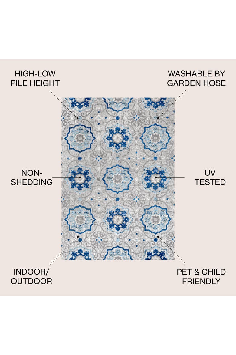 Mediterranean Medallion Indoor/Outdoor Area Rug, Alternate, color, Blue/Gray