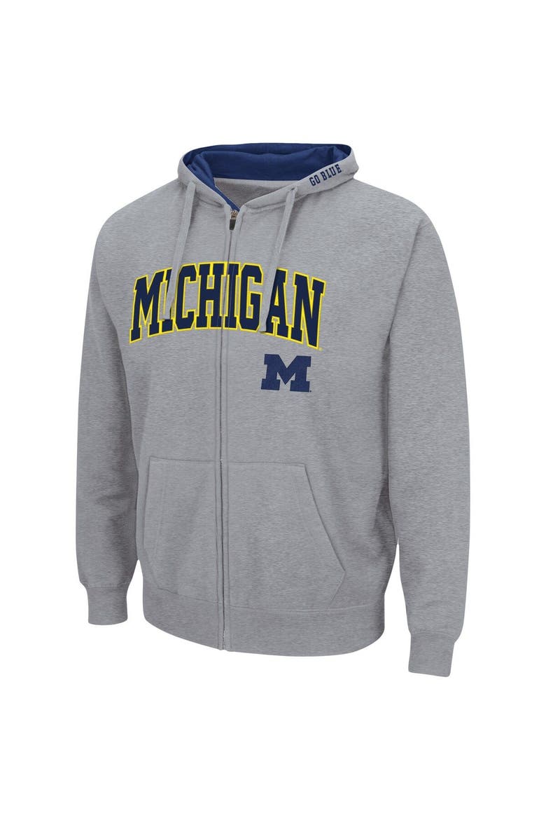 Men's Colosseum Heathered Gray Michigan Wolverines Arch & Logo 3.0 Full-Zip Hoodie, Alternate, color, Heather Gray