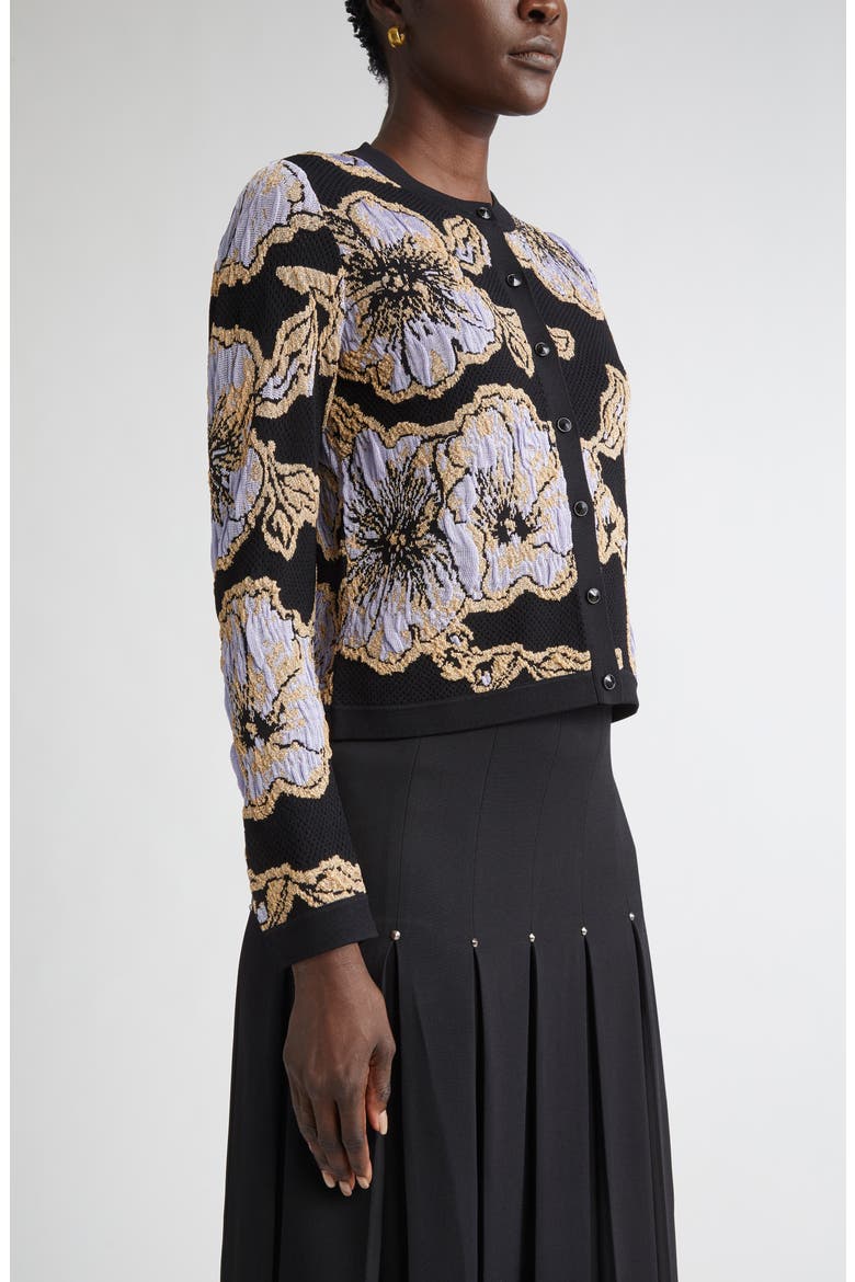 Floral Jacquard Cardigan, Alternate, color, BLACK/ HYDRANGEA MULTI