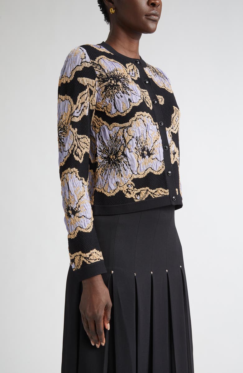 ST. JOHN Floral Jacquard Cardigan, Alternate, color, Black/ Hydrangea Multi