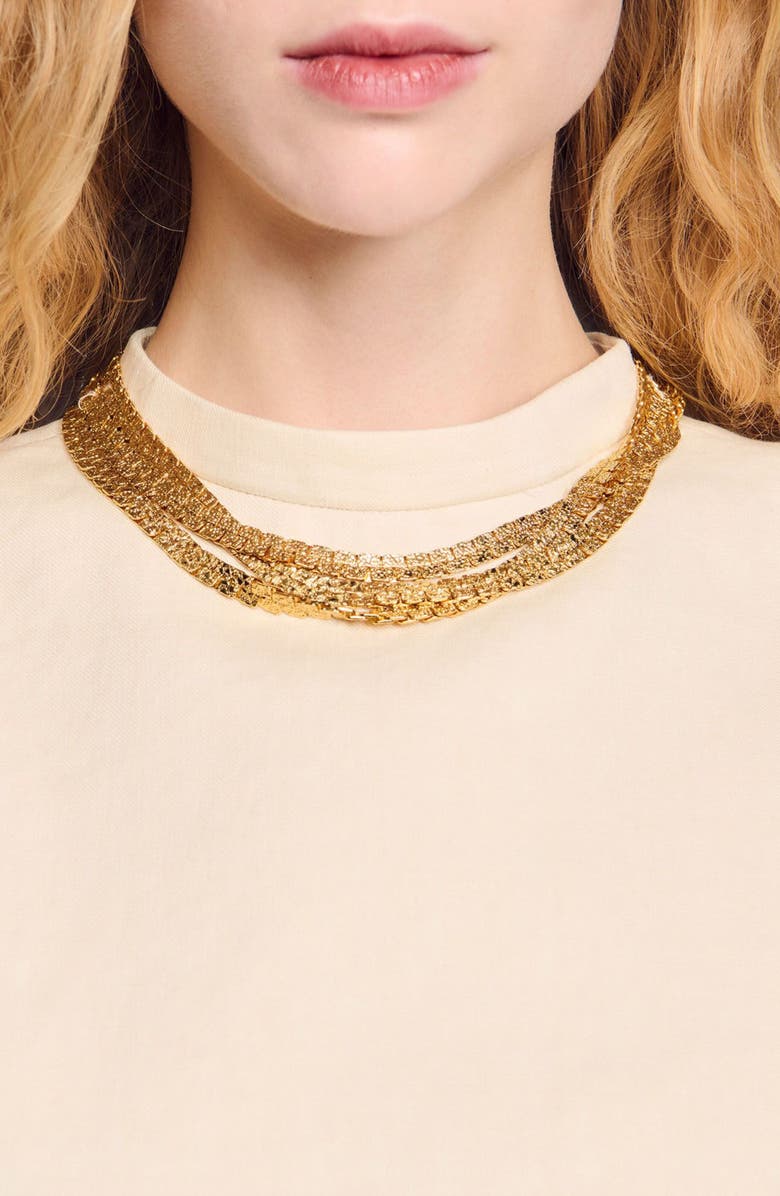 SANDRO Knit crop top with necklace, Alternate, color, 