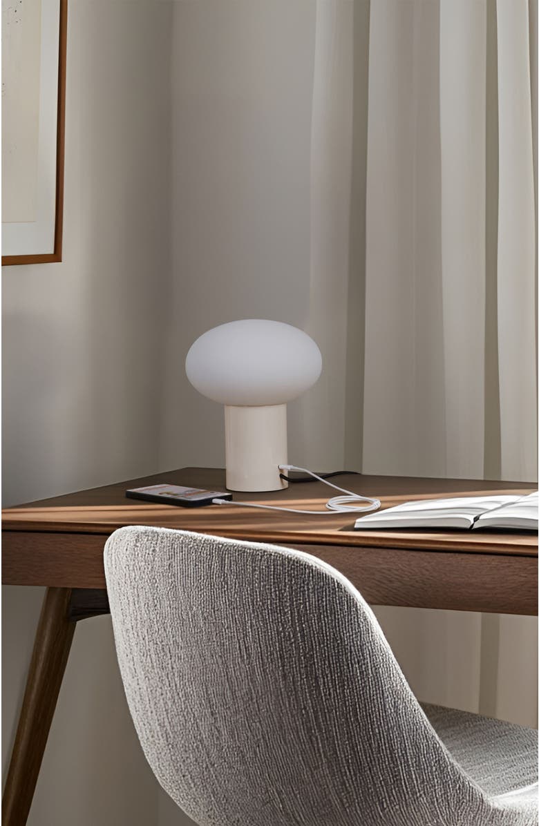 Brightech Ivy 9.5" Modern LED Table Lamp with Oval Frosted Glass Shade and Phone Charging USB-C Port, Alternate, color, Cream