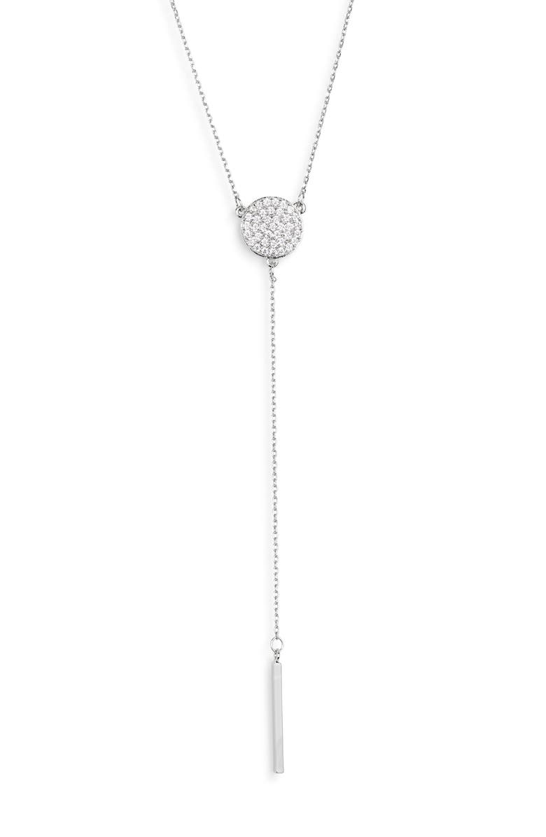 NORDSTROM RACK Pavé Disc Lariat Necklace, Main, color, Clear- Silver