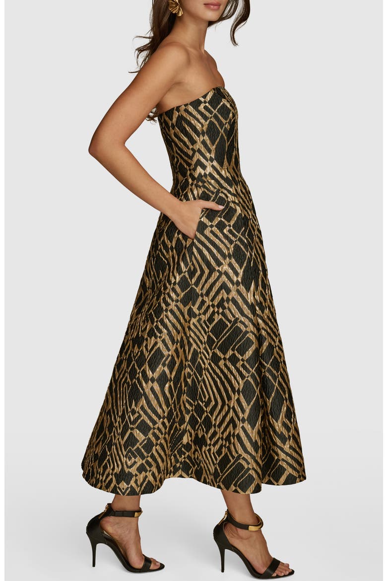 Strapless Jacquard Fit & Flare Dress, Alternate, color, BLACK/ SAND