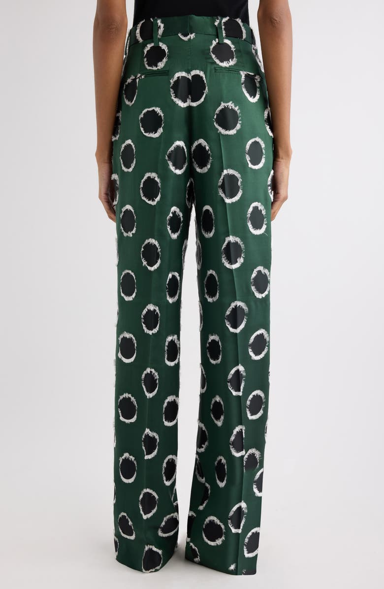 Dries Van Noten Portias Fil Coupé Polka Dot Pleated Satin Straight Leg Pants, Alternate, color, Dark Green