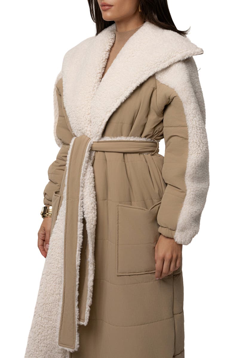 JLUXLABEL Quilted Longline Coat with High Pile Fleece Lining, Alternate, color, Beige