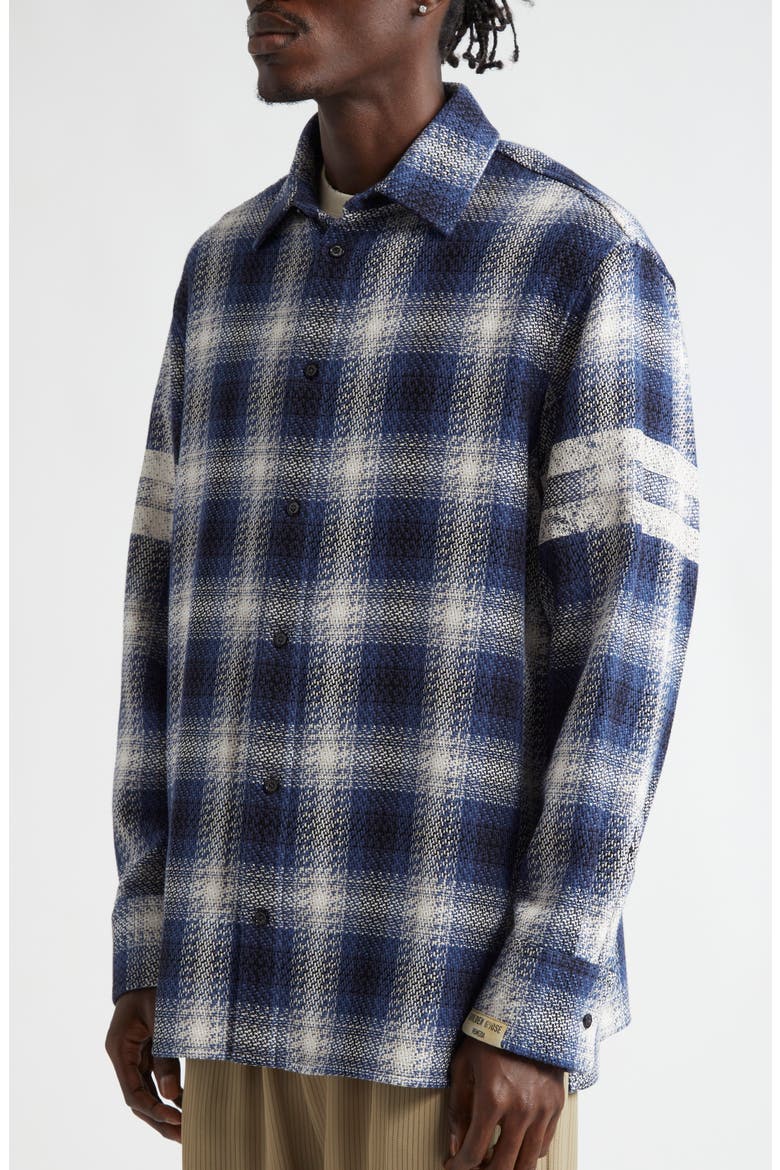 Journey Nolwenn Plaid Button-Up Overshirt, Alternate, color, ICE/ INDIGO