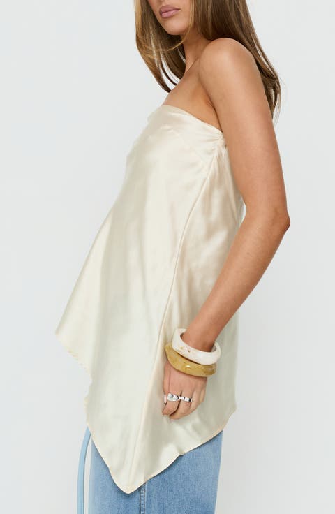 Keevah Strapless Satin Asymmetrical Top