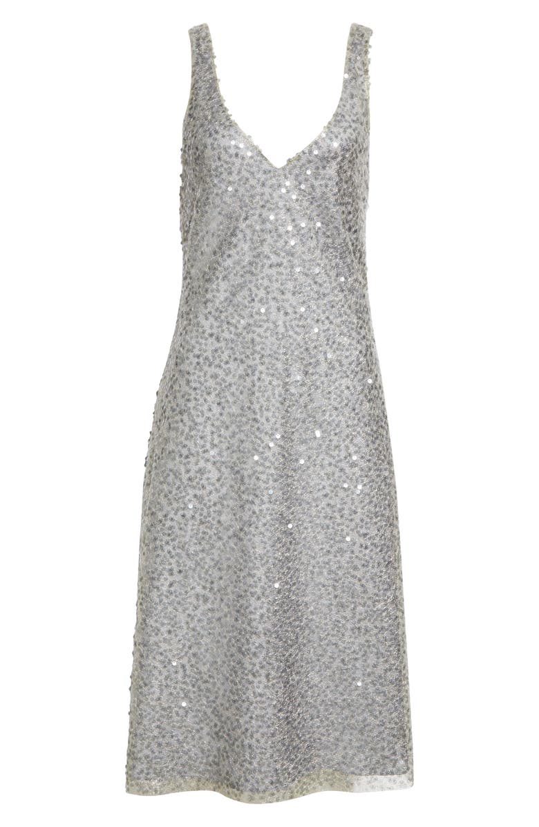 Vince Plunge Neck Sequin Silk Midi Slipdress, Alternate, color, Sea Slate