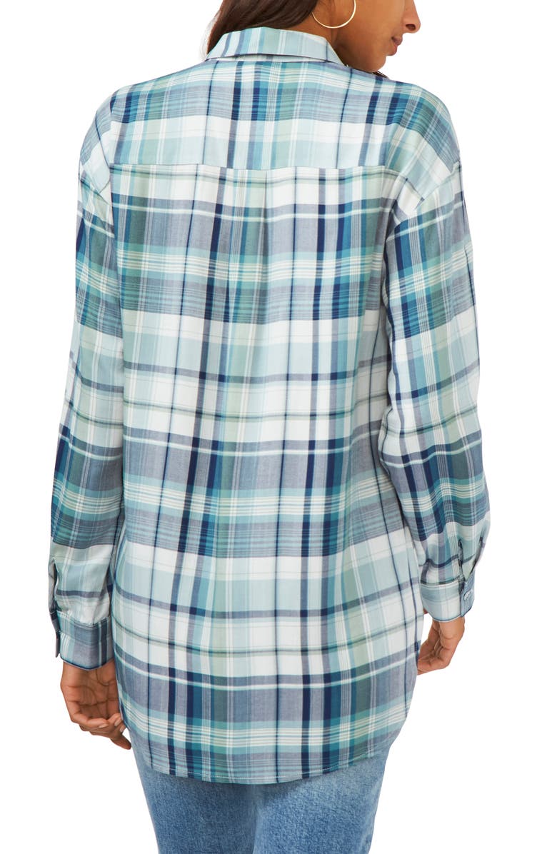 Vince Camuto Plaid Button-Up Tunic Top, Alternate, color, 