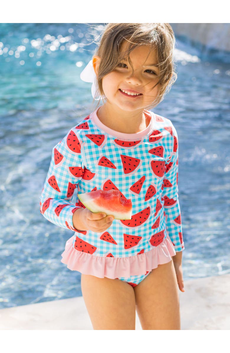 RuffleButts Baby Girls UPF50+ Long Sleeve Rash Guard Bikini, Alternate, color,