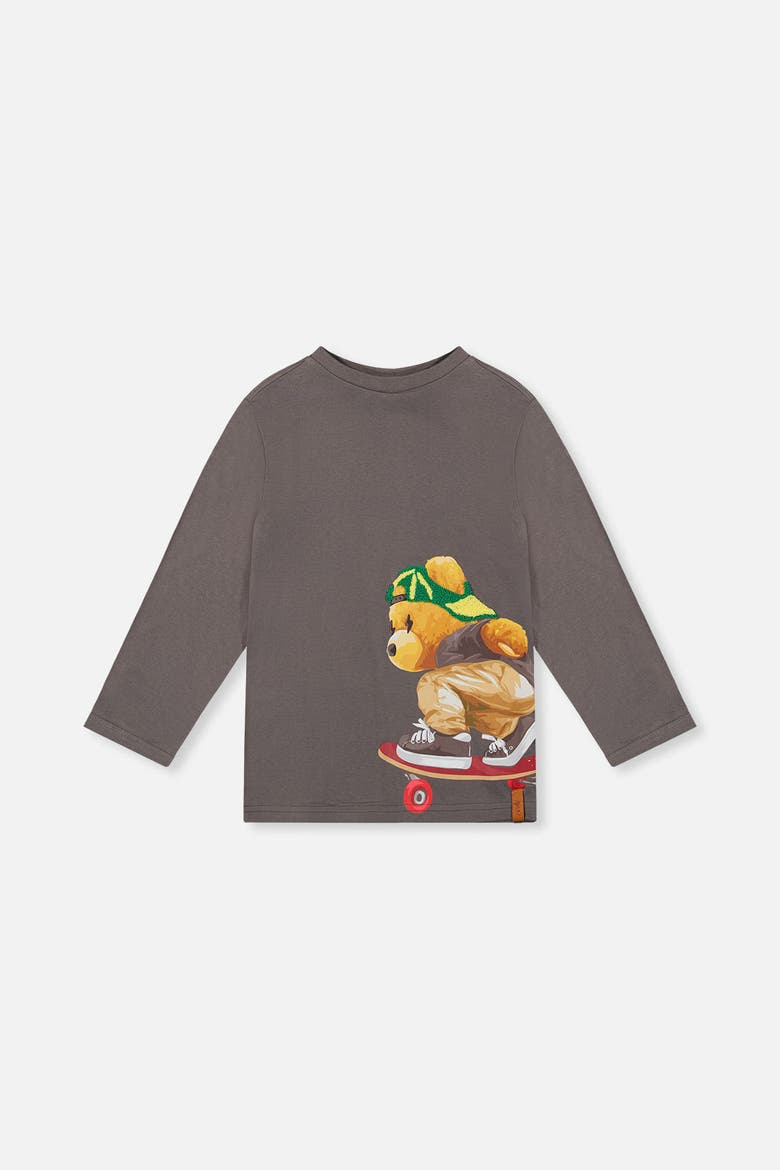 Organic Cotton Crew Neck Skate Bear Long Sleeve T-Shirt, Main, color, Dark Grey