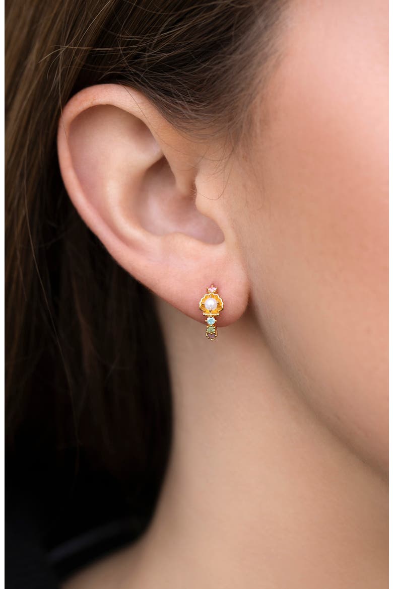 Saltwater Faux Pearl Hoop Earrings, Alternate, color, GOLD