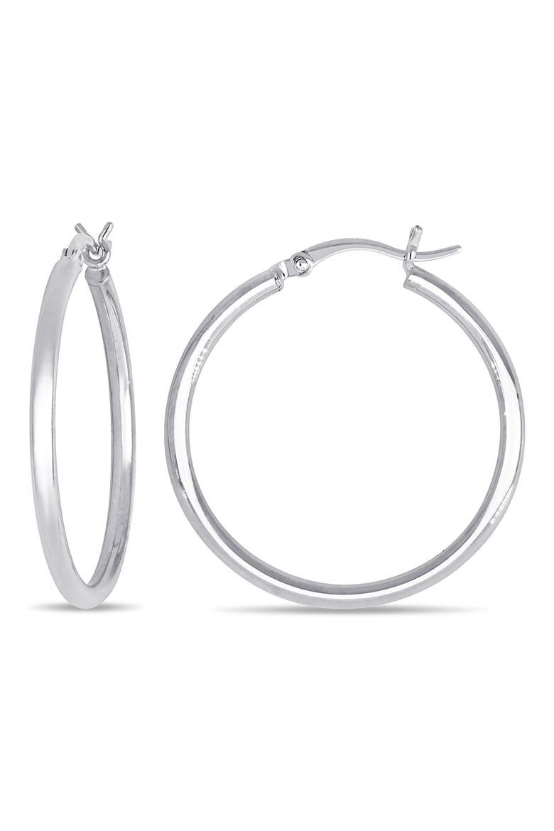 10K Gold Hoop Earrings, 30mm, Main, color, WHITE GOLD