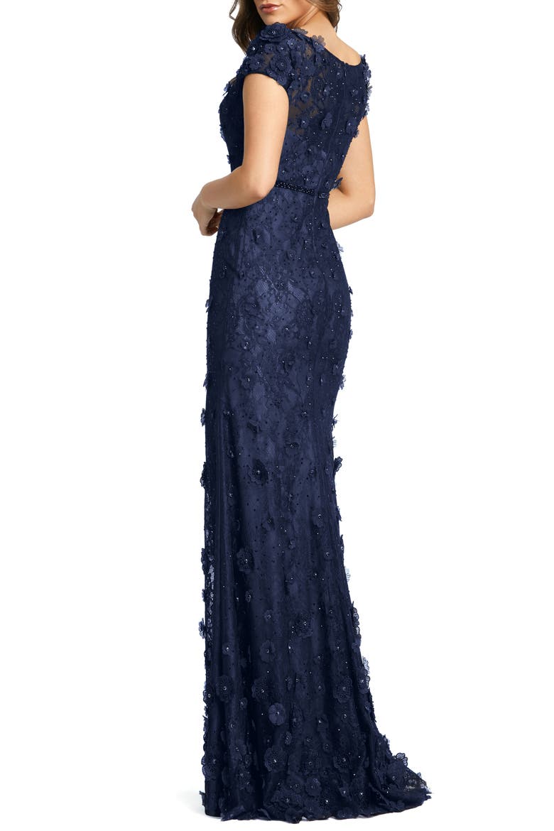 Floral Applique Boat Neck Short Sleeve Gown, Alternate, color, MIDNIGHT