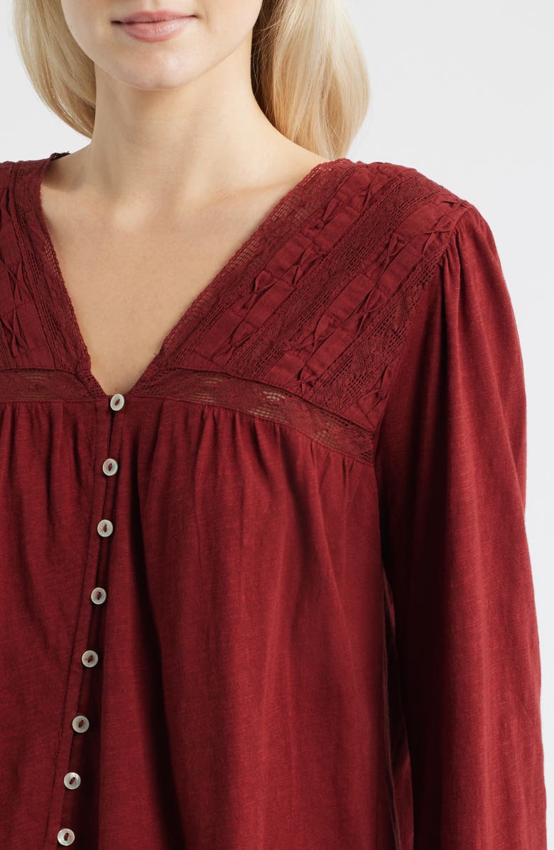 Lucky Brand Lace Yoke Peasant Top, Alternate, color, Rum Raisin