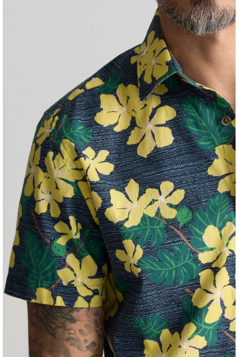 Finc Floral Short Sleeve Cotton Shirt, Alternate, color, NAVY YELLOW