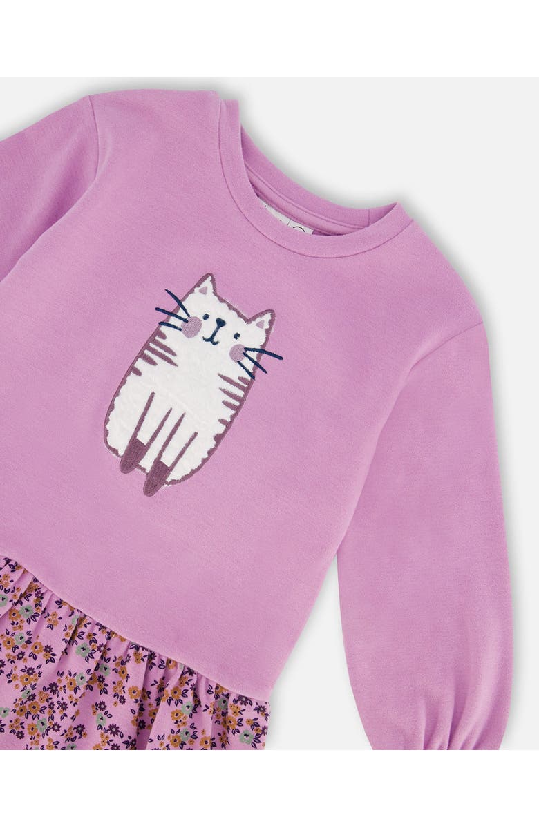 Deux par Deux Girl's Super Soft Dress With Print Skirt Lilac Mini Flowers, Alternate, color, 