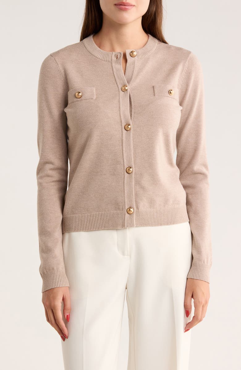 BY DESIGN Keira Chest Pocket Cardigan, Main, color, Tapioca Heather