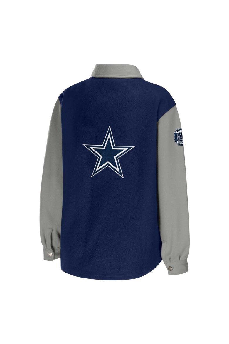 Women's WEAR by Erin Andrews Navy Dallas Cowboys Button-Up Shirt Jacket, Alternate, color, Navy