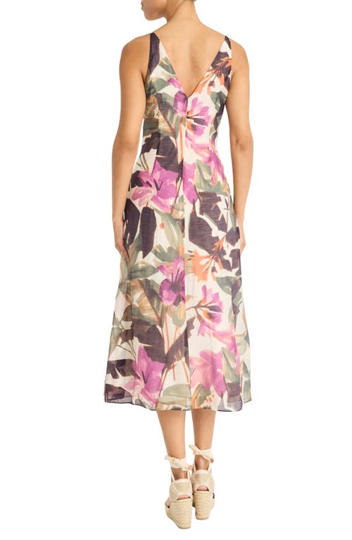 Maggy London Pleated Midi Dress In Ivory/berry