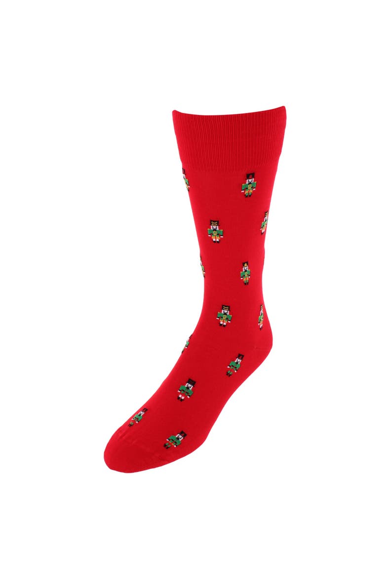 Nutcracker Army Holiday Mid Calf Mercerized Cotton Socks, Main, color, Red