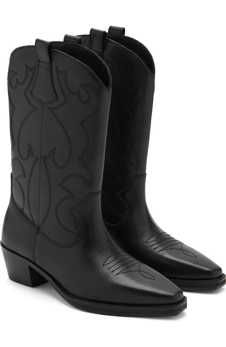 MANGO TEEN Western Leather Boot, Main, color, Black