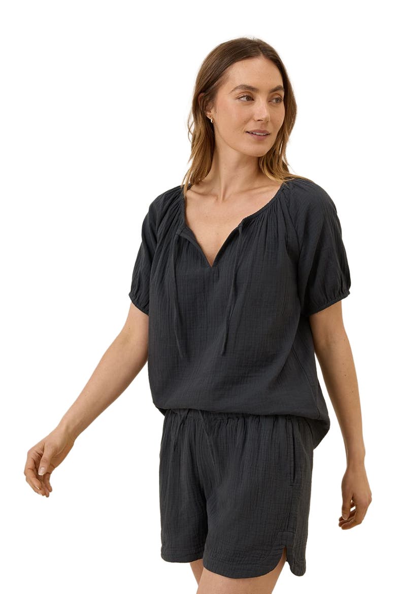 Organic Cotton Coastal Double Gauze Boho Popover, Alternate, color, Black