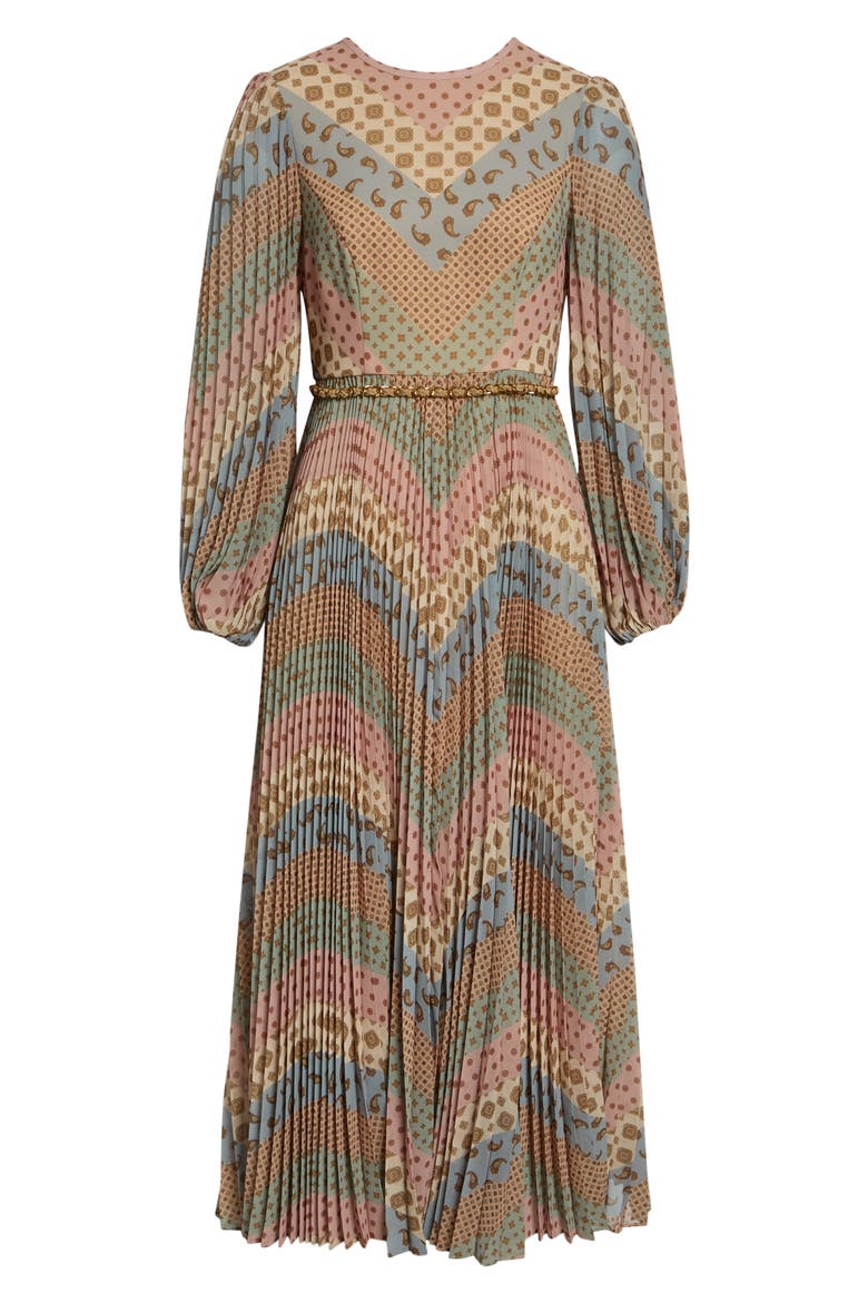 Sunray Chevron Print Long Sleeve Pleated Dress, Alternate, color, CHEVRON PASTEL