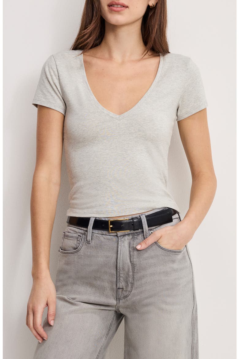 V-Neck Baby Tee, Main, color, HEATHER GREY001